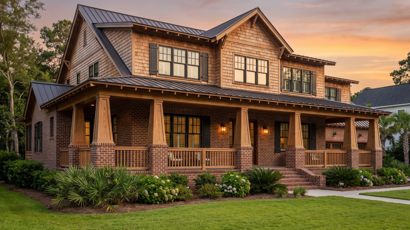 Craftsman-style brick home built on a Carolina lot