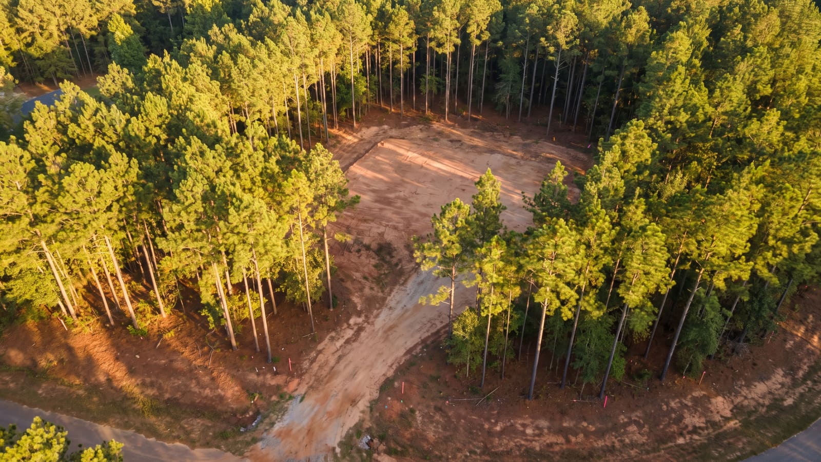 Wooded vacant homesite with a cleared building pad in Horry County